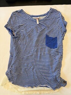 Matilda Jane Blue and White Striped Short Sleeve Tee with Blue Pocket